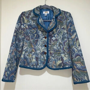 Women’s Vintage Victorian Floral Talbots brand Blazer Jacket blue Velvet size  2